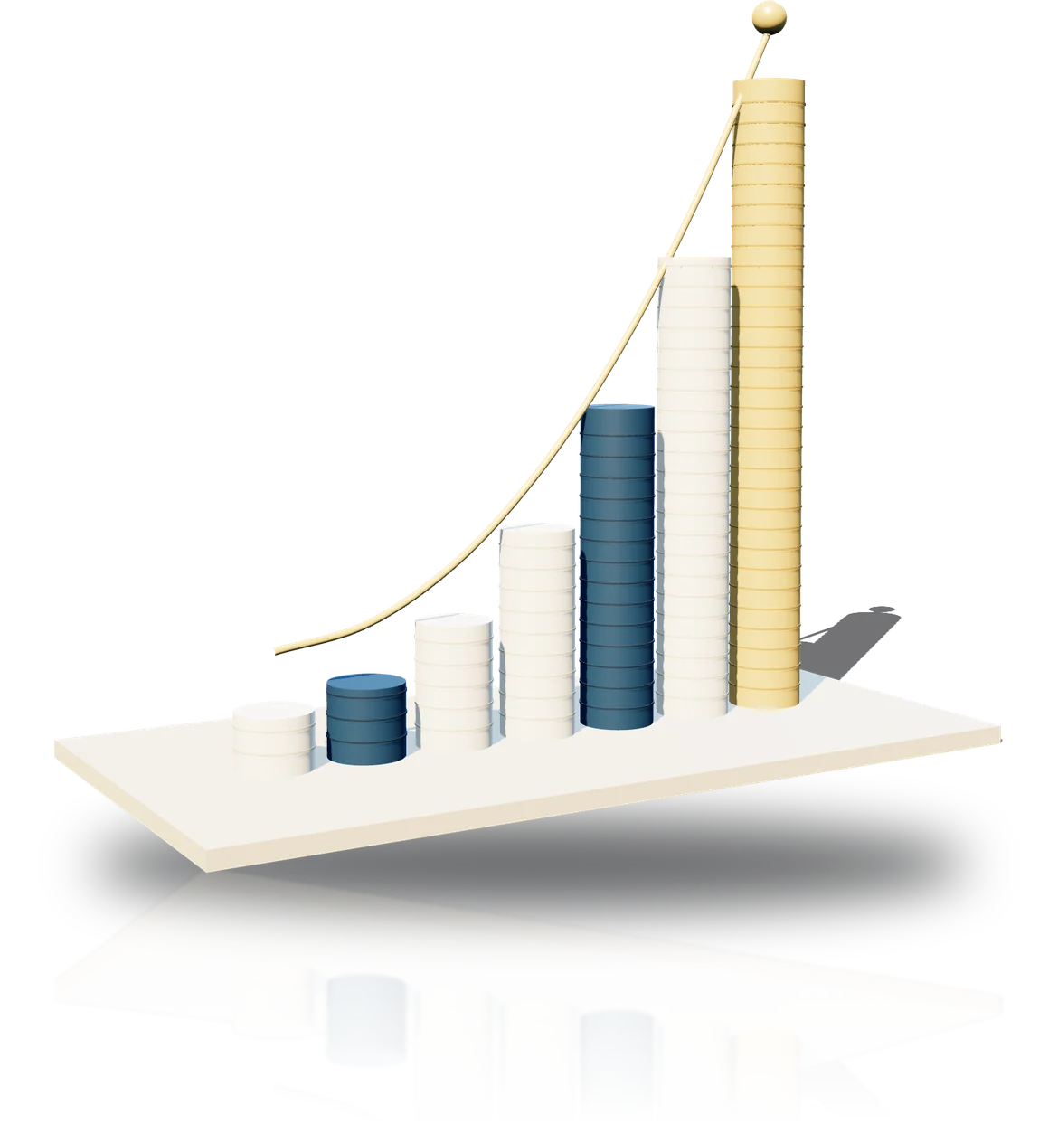 Rendered rising columns with a gold growth curve